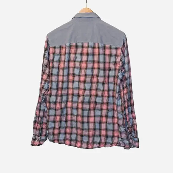 All Saints Long Sleeve Shirt Pink Blue SLIM FIT sz medium - Picture 7 of 7